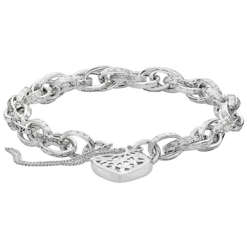 Silver Ladies' Victorian Charm Bracelet With Heart Padlock 14.7g